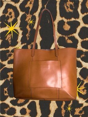 MARGOT | Classic Tan Leather Tote Bag with Front Pocket | Good Condition